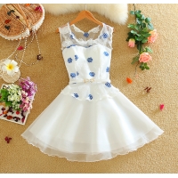 Đầm xòe công chúa hoa xanh